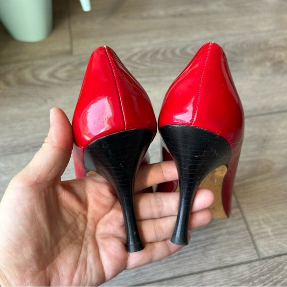 Tahari RIDDLE Red Patent  Leather Heels Open Square Toe Pumps - Picture 6 of 15
